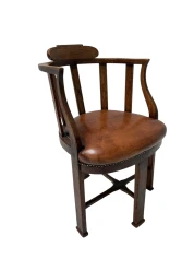 Art Deco Captain"s Chair or Armchair with Leather Seat, 1930s